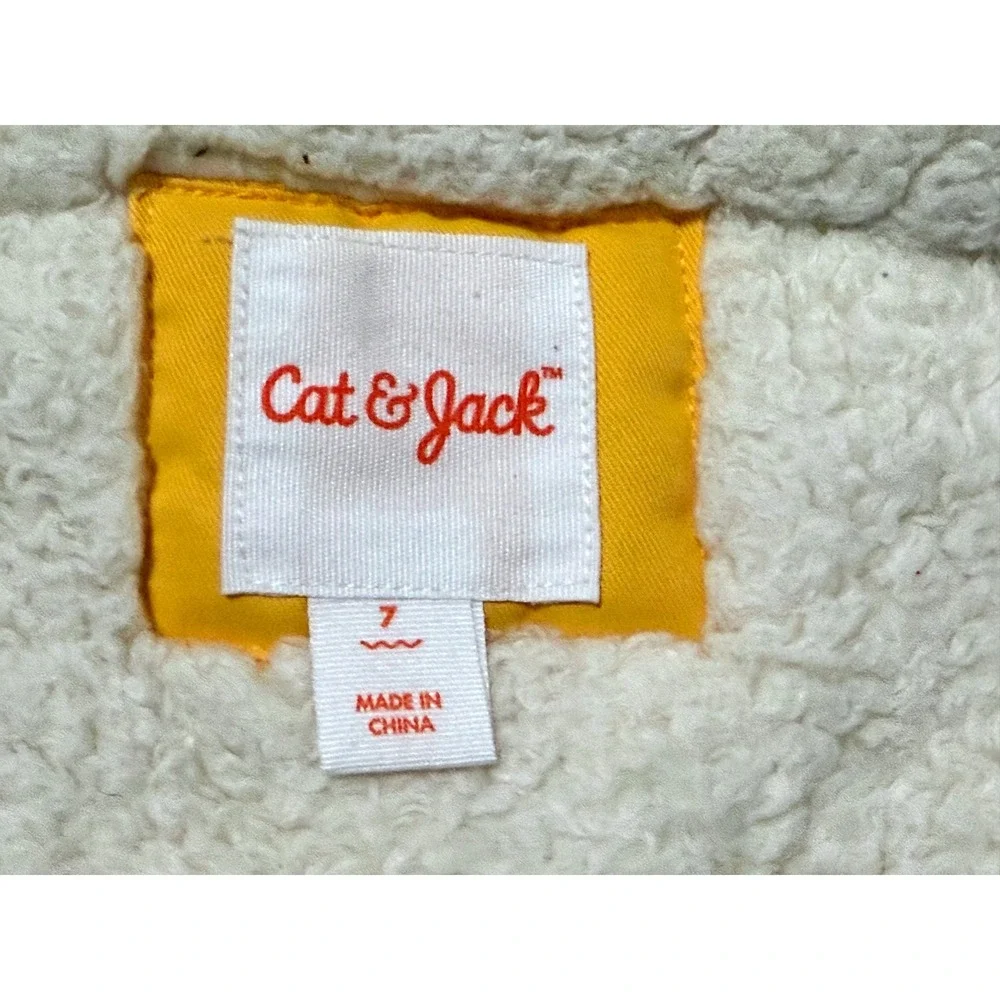 Cat & Jack Kids Puffer Jacket Navy Red Orange Yellow Striped Hooded Size 7